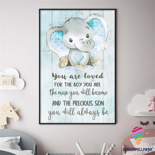 Baby Boy Elephant Be Happy Poster Print, Canvas Poster Wall Art, Canvas Print Wall Decor