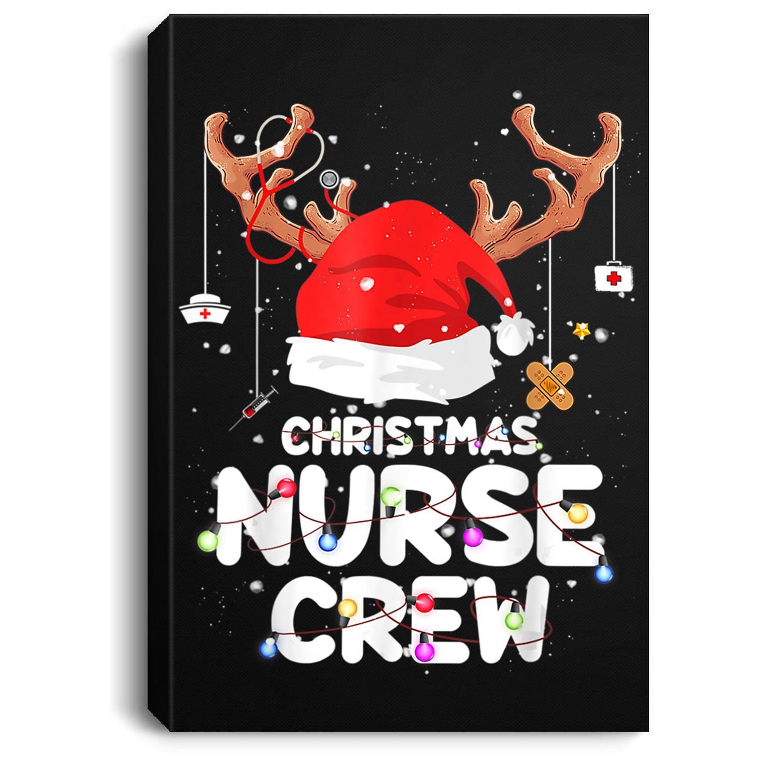 Christmas Nurse Crew Santa Hat Reindeer Merry Christmas Gift Canvas Wall Art