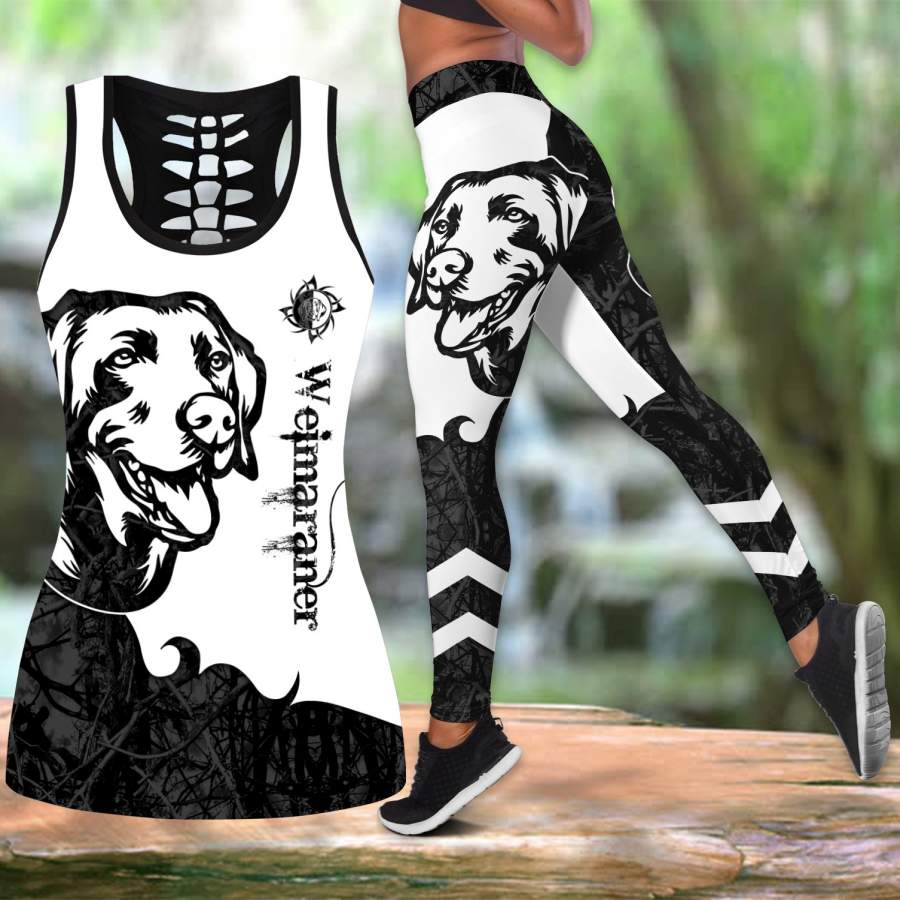 Weimaraner black tattoos legging + hollow tank combo DD09182004S