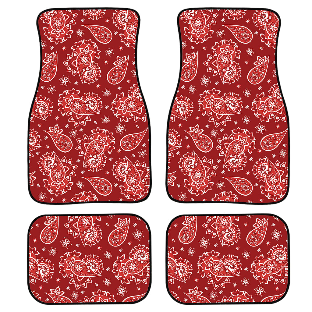 Red Paisley Pattern Print Front And Back Car Floor Mats, Front Car Mat