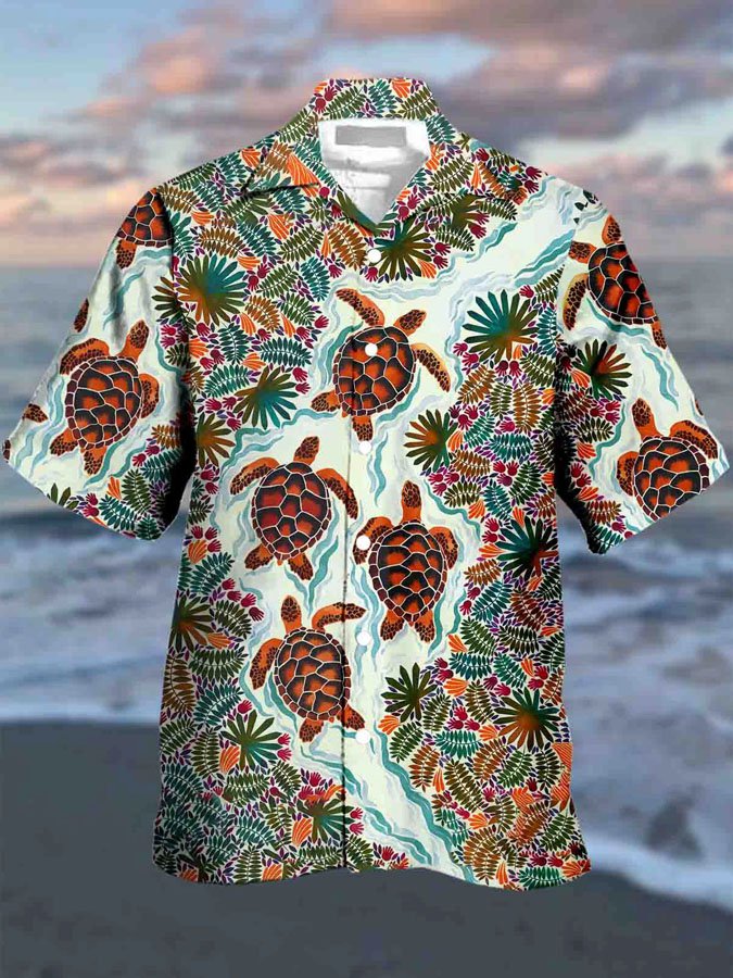 Vintage Turtle Print Hawaii Short Sleeve Shirt Ha76791