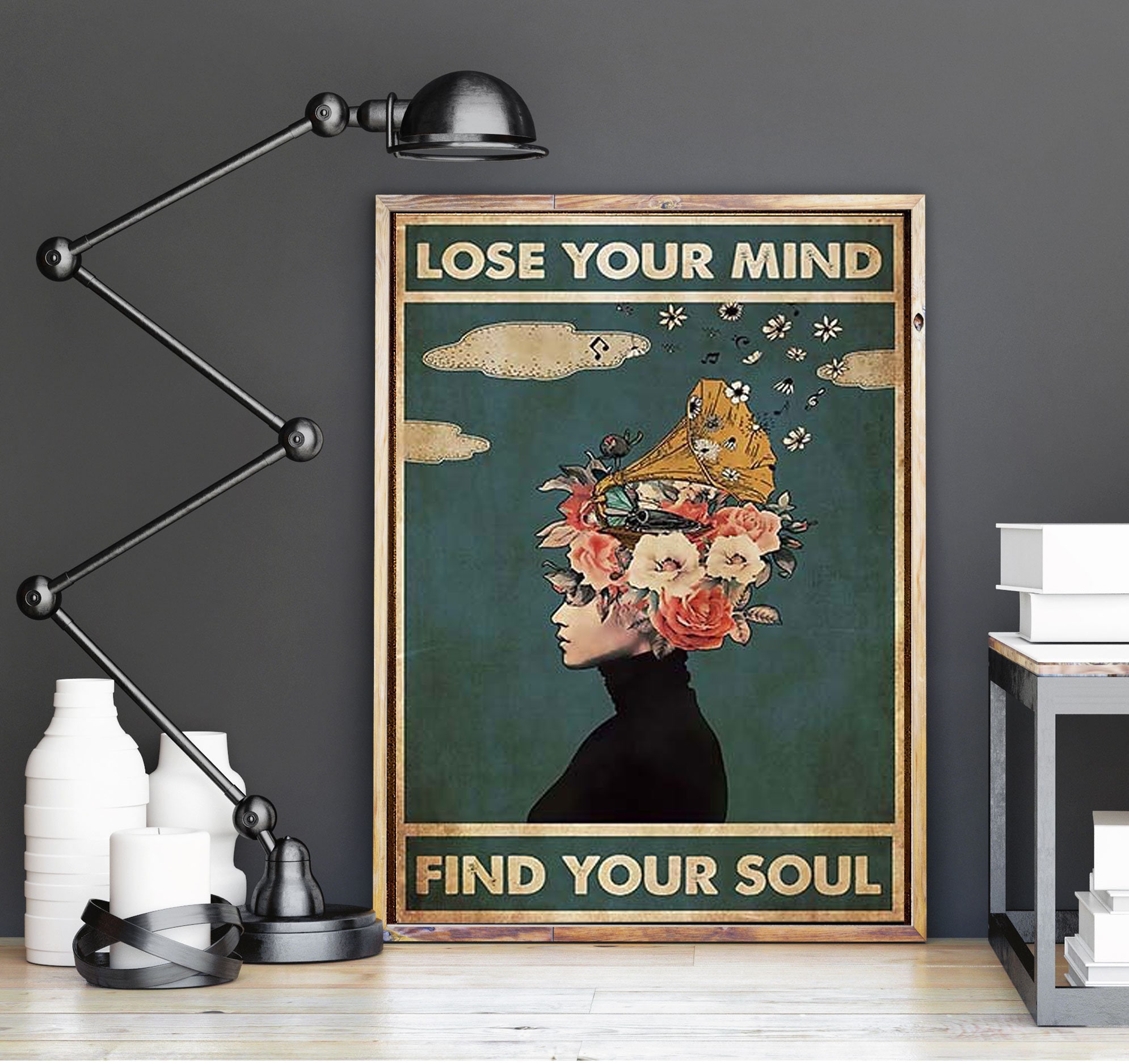 Music Poster, Lose Your Mind Find Your Soul Poster, Vinyl Poster, Girl Drink Wine Wall Print, Wall Decoration, Signs For Home, Music Lover Teesummer