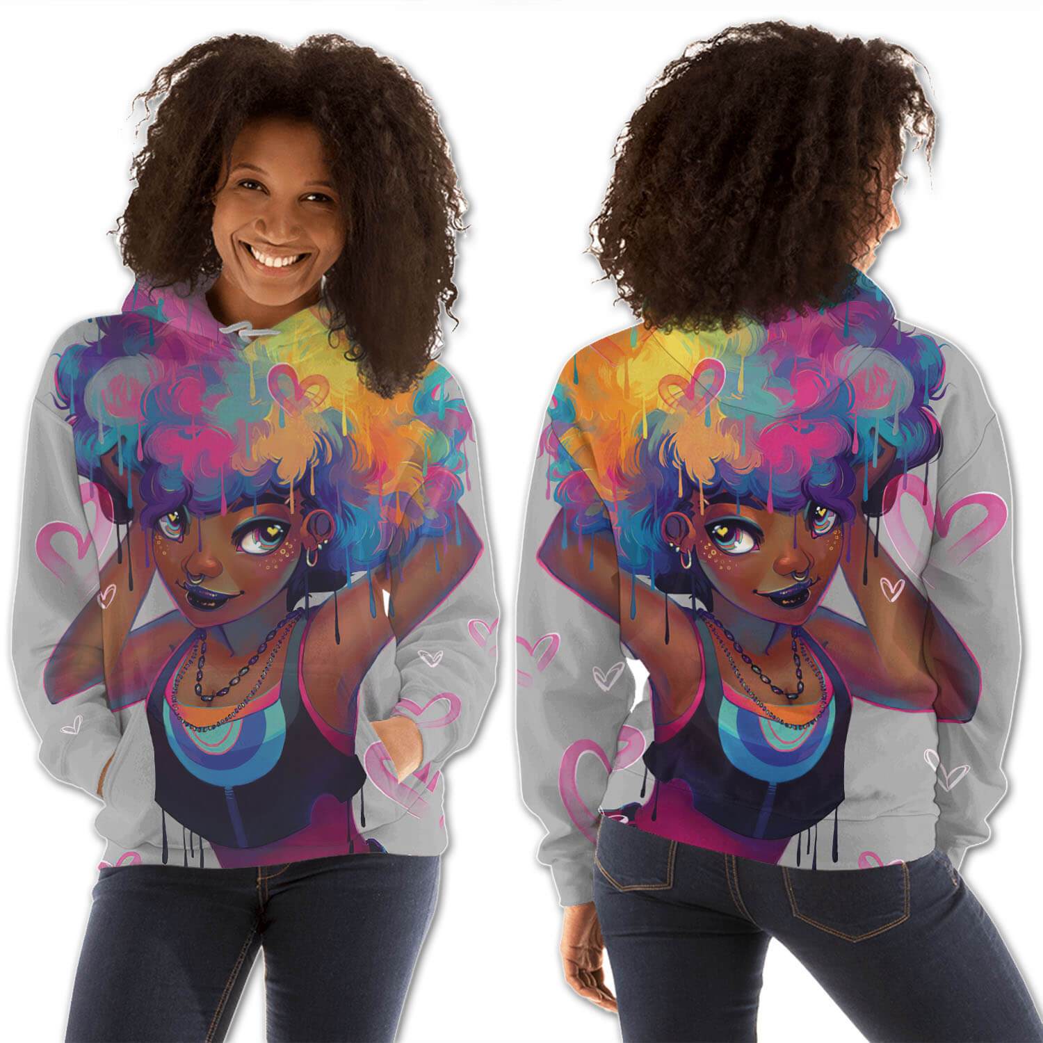 African American Hoodies Cute African American Woman All Over Print Womens Hooded Sweatshirt African Apparel BPS36158