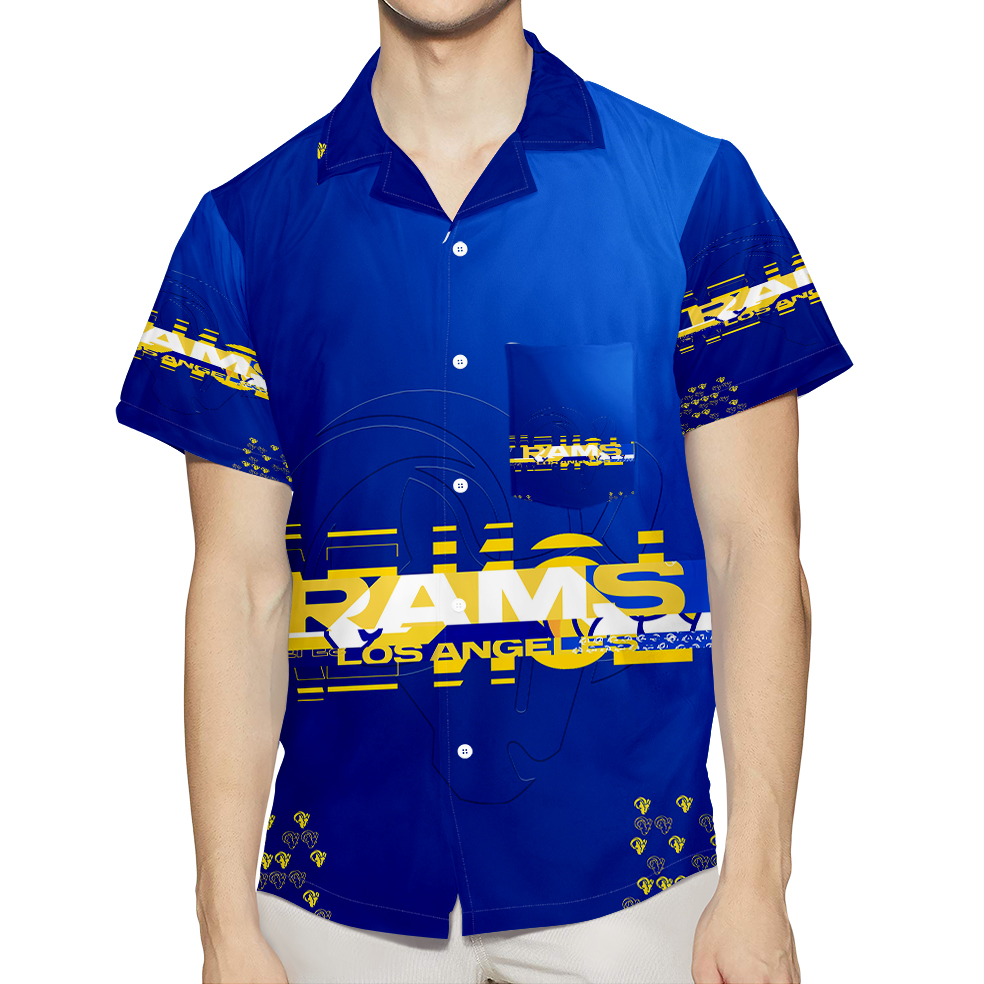 Los Angeles Rams Yellow Rams Blue2 3D All Over Print Summer Beach Hawaiian Shirt With Pocket