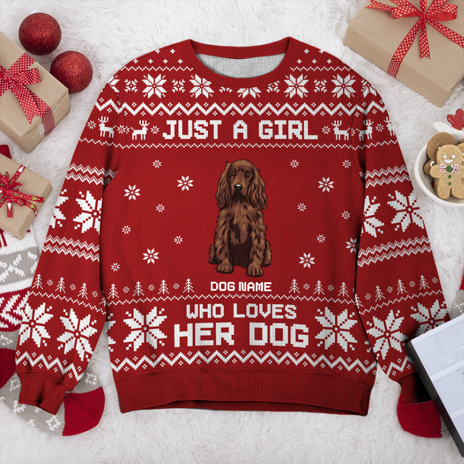 Boykin Spaniel Just A Girl Personalized Sweater, Dog Ugly Christmas Sweater