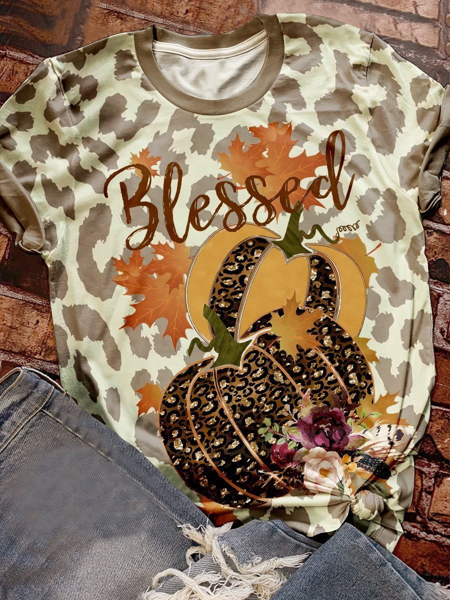 Blessed Pumpkin Leopard 3D Hoodies T-Shirt Long Sleeve Halloween Thanksgiving Gifts For Men Women Friends – T45