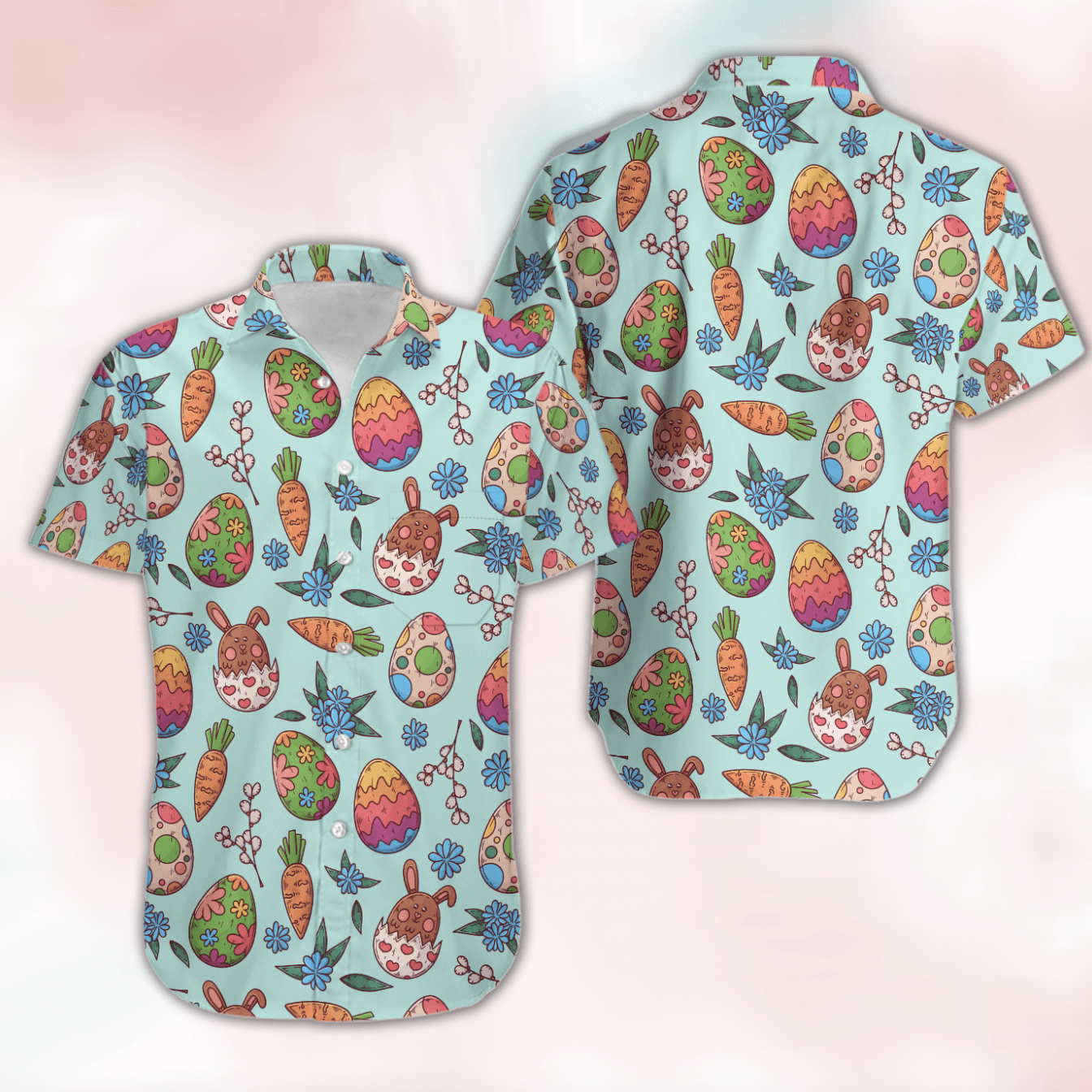 Beach Shirt Get Here Happy Easter 2021 Funny Cartoon Colorful Bunny Joyous Eggs Hawaiian Aloha Shirts Dh