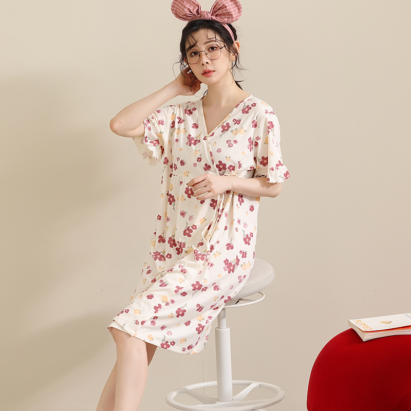 Summer Sexy Home Dresses Women New Fashion Nightgowns Sleepshirt For Ladies V-Neck SleepWear Cotton Nighty Kimono Nightdress 3XL alx