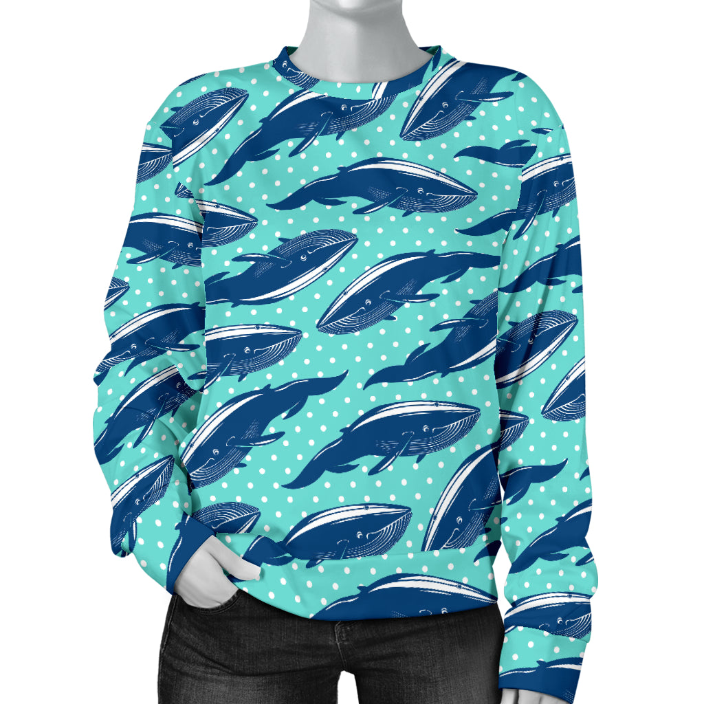 Whale Polka Dot Design Themed Print Women Long Sleeve Sweatshirt