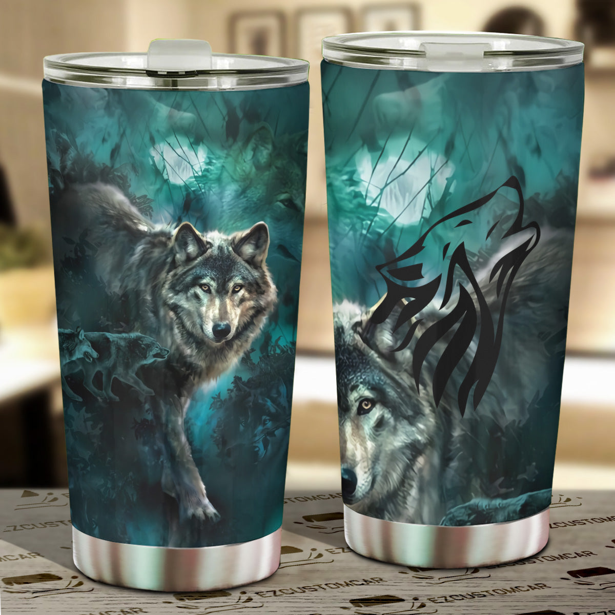 Alert Wolf Car Tumbler Cup Custom Animal Car Accessories