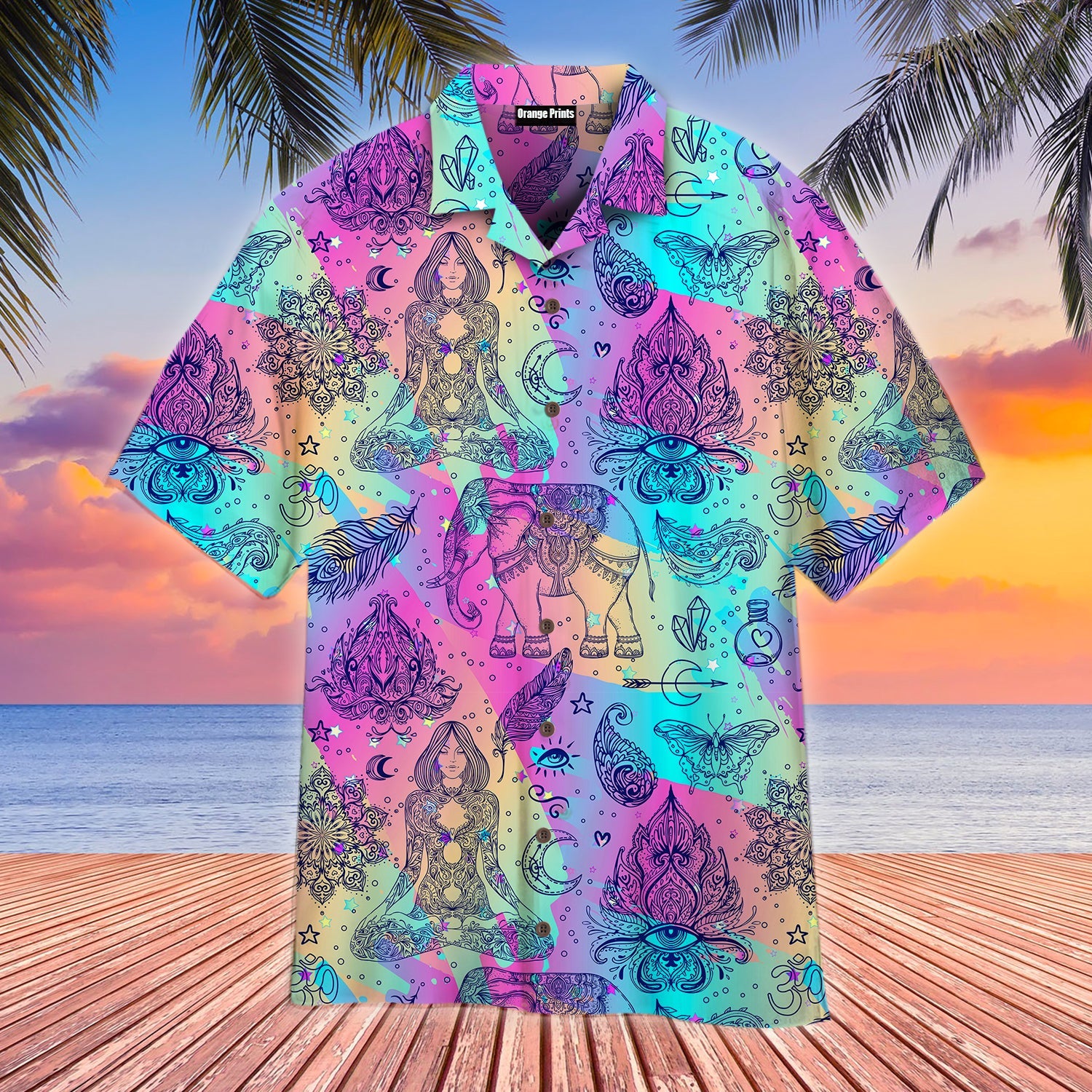 Colorful Rainbow Seamless Pattern Of Ornamental Boho Style Elements Hawaiian Shirt | For Men & Women | Wt6446