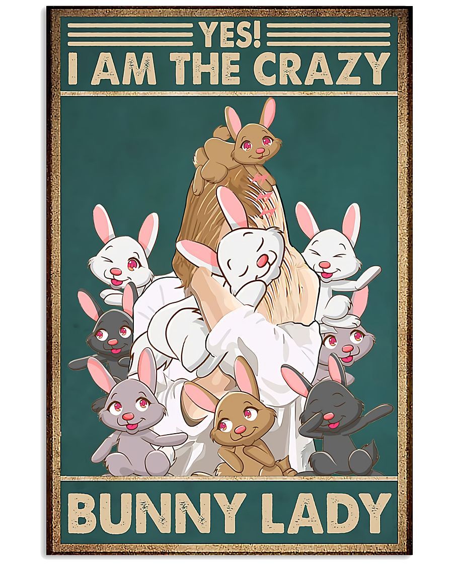 Crazy Bunny Lady Rabbit Portrait Poster & Canvas Gift For Rabbit Lover Friend Family Birthday Home Decor Wall Art Visual Art