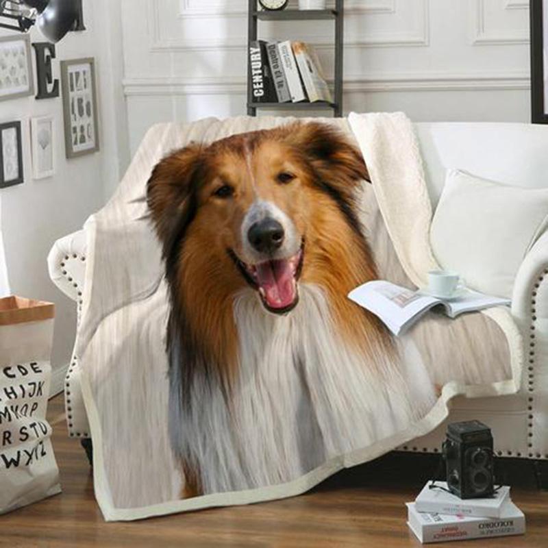 Rough Collie Dog Portrait Fur Printed Blanket