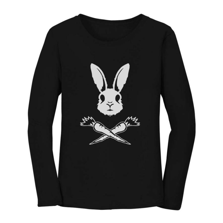 Rabbit Skull Easter Carrots Crossbones Women Long Sleeve T-Shirt