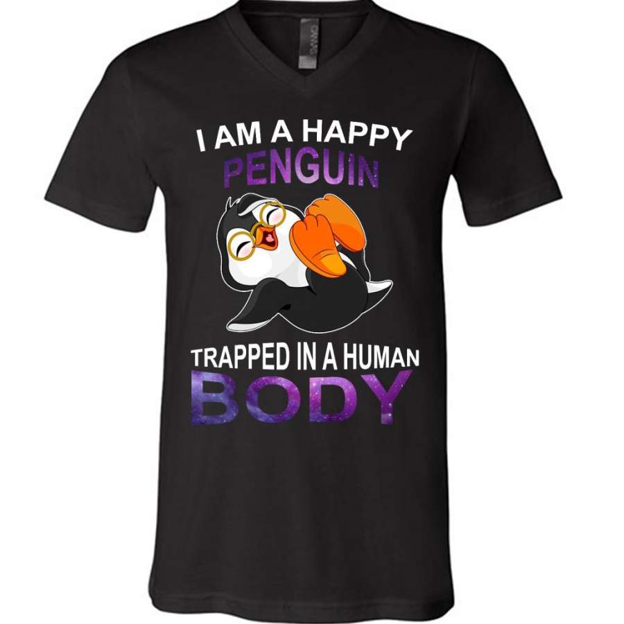 I Am A Happy Penguin Trapped In A Human Body – Canvas Unisex V-Neck Shirt