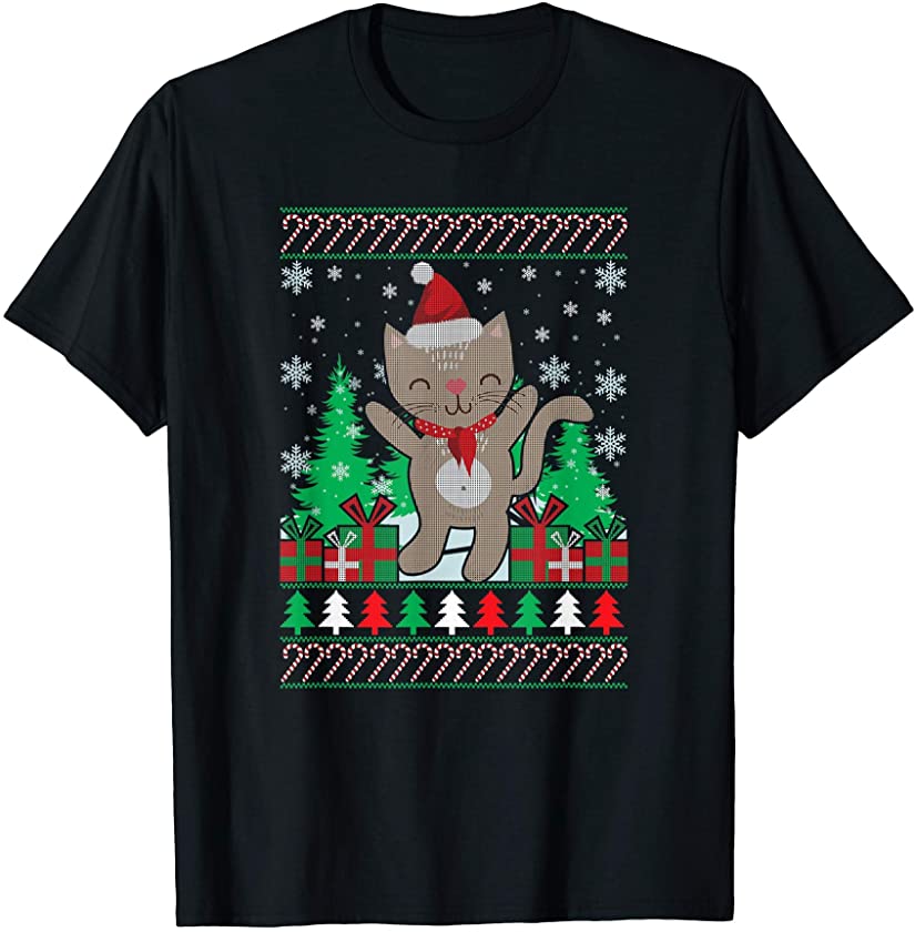 Owner Gifts Ugly Christmas Kitten Paws Xmas Tree Holiday T-Shirt