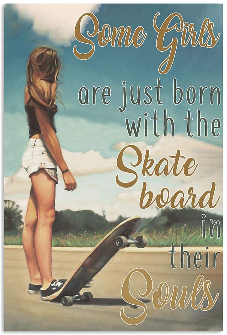 Vintae Girls Skateboarding – Born With Skateboard In Their Souls Poster Art Print      Home Decor Gift For Men Women Family Friend On Birthday Xmas