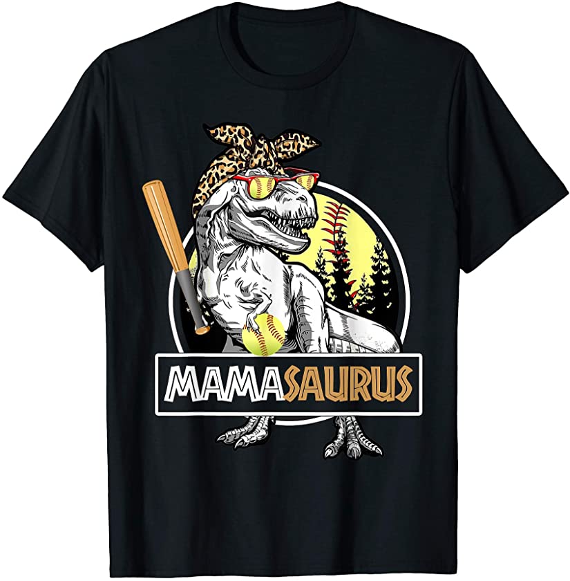 Baseball Mom Leopard Softball Mom Mother´s Day Mamasaurus T-Shirt