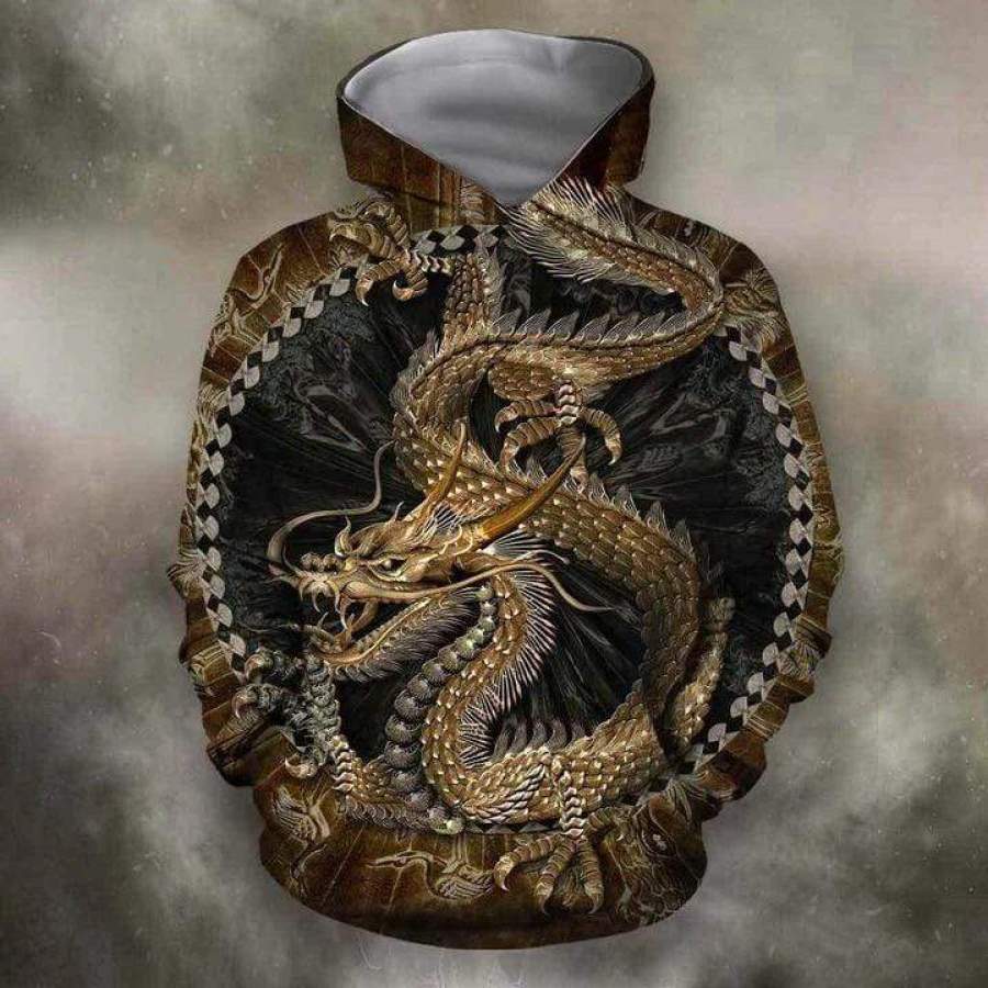 .Chinese Dragon Gold Custom Name Hoodie 3D All Over Print #H