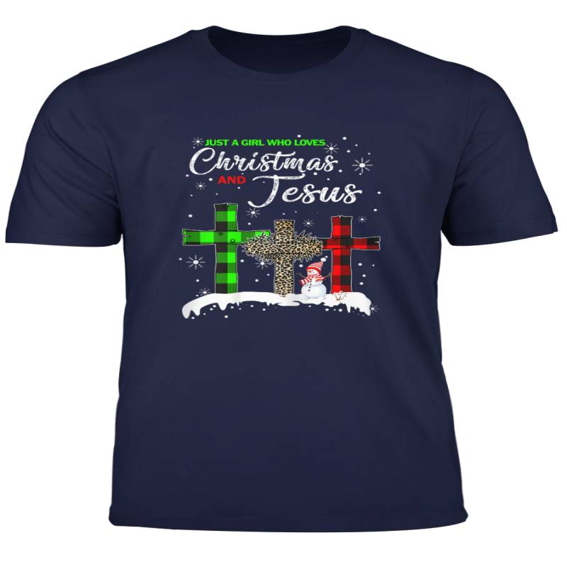 Womens Just A Girl Who Loves Christmas And Jesus Leopard Design T Shirt