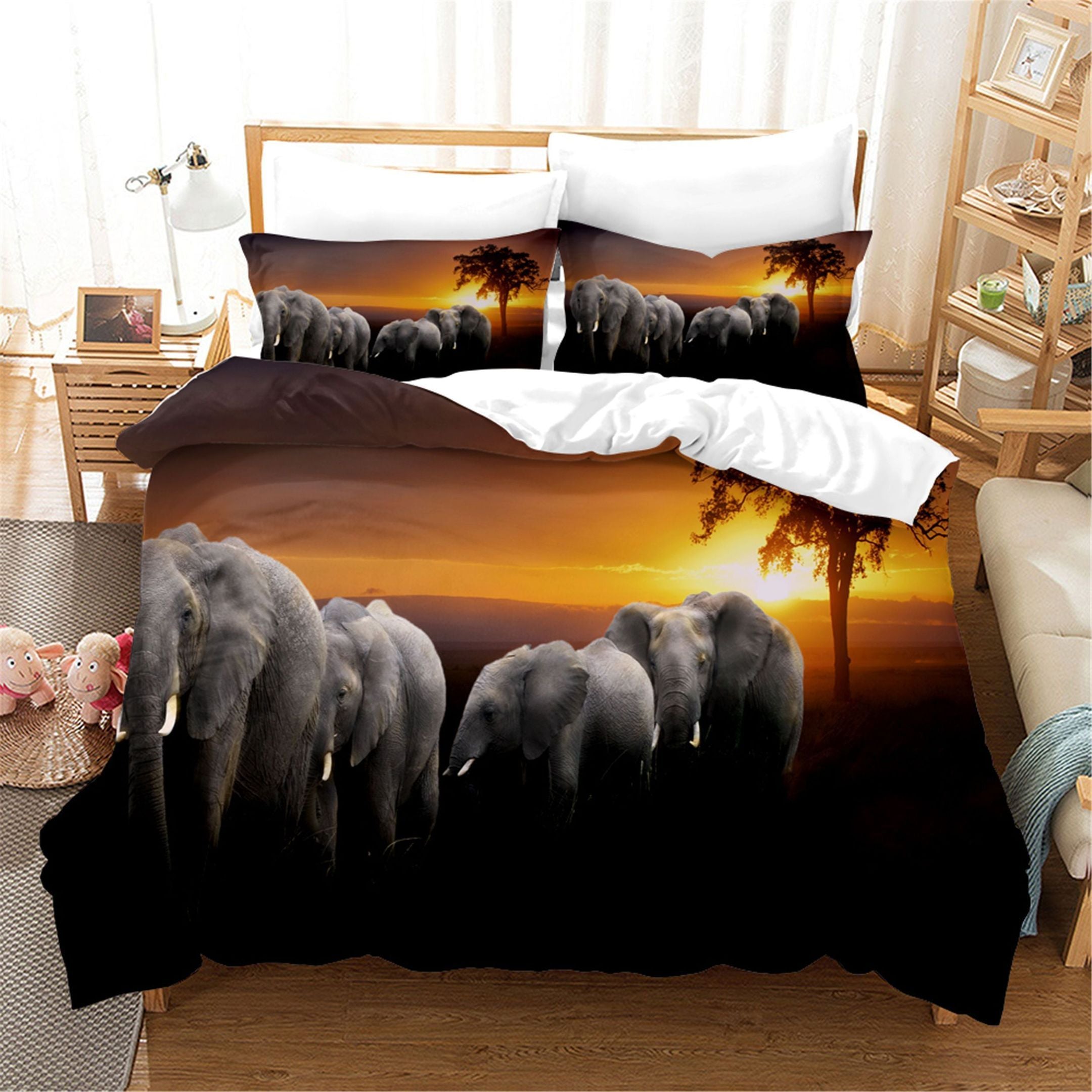 3D Elephant Sunset Bedding Set Bedroom Decor