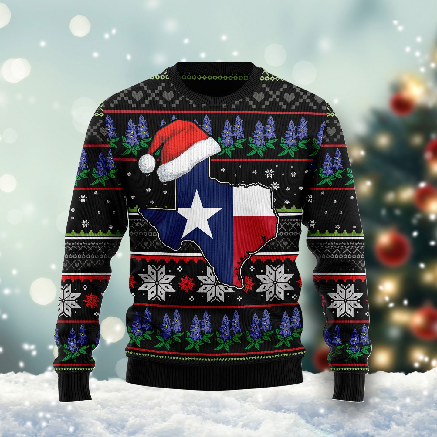 Texas Bluebonnet G51130 unisex womens & mens, couples matching, friends, funny family ugly christmas holiday sweater gifts (plus size available)