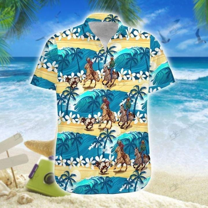 Team Roping Wave Sea Hawaii Aloha Shirts Dh Ha52014