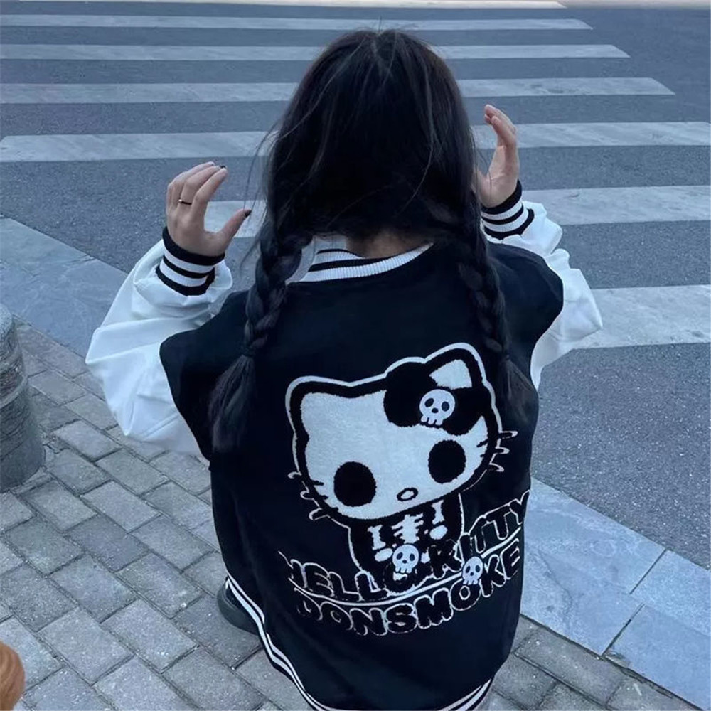 Cute Cartoon Sweatshirt Female Harajuku Streetwear Funny Zipper Hoodie Women Black Jacket Pullover Oversize Tops Vintage Hoodie alx