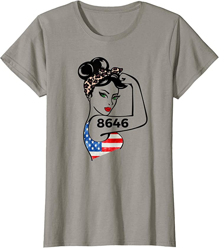 Womens 86 46 anti , cute Empowerment leopard funny flag America T-Shirt