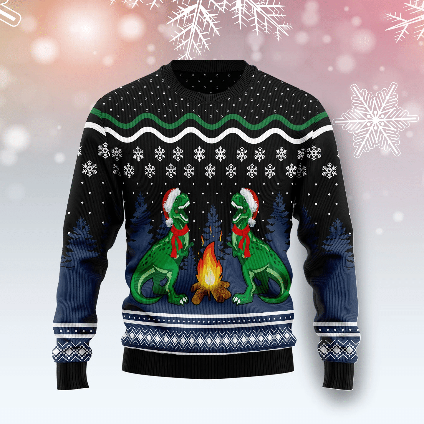 Camping T-Rex Christmas Ugly Sweater