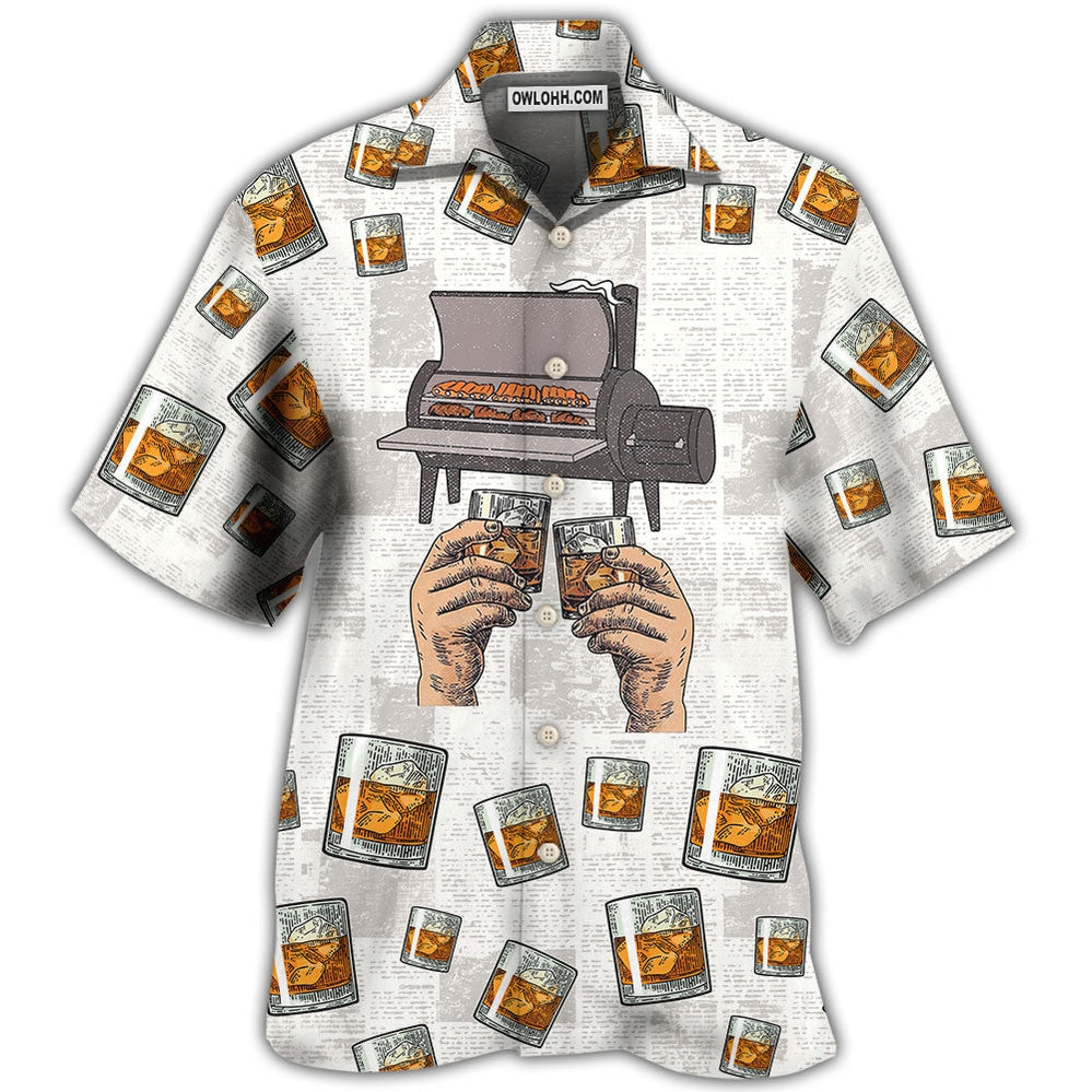 Wine Bourbon I Like Bourbon My Smoker And Maybe 3 People – Hawaiian Shirt – Owl Ohh