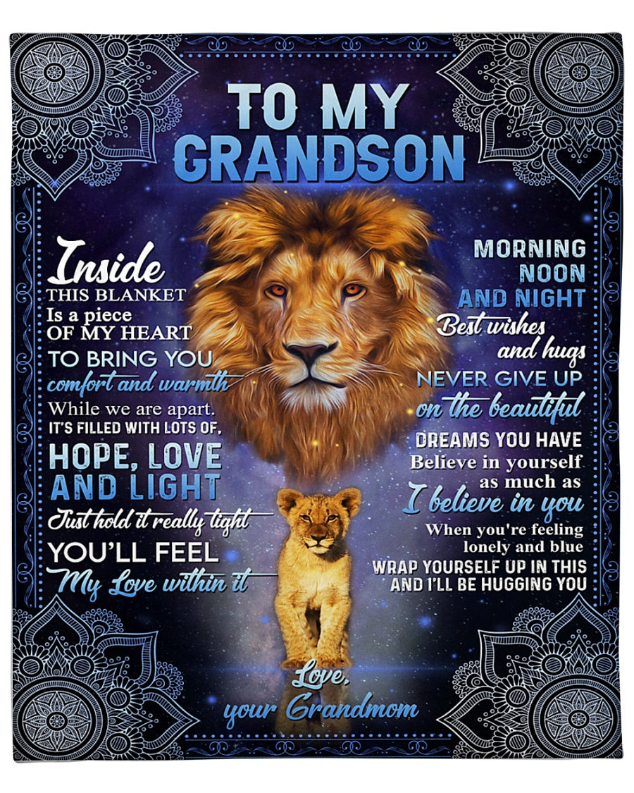 To My Grandson, Hope Love And Light, I Believe In You, Lion, Gift For Grandson, Fleece Blanket