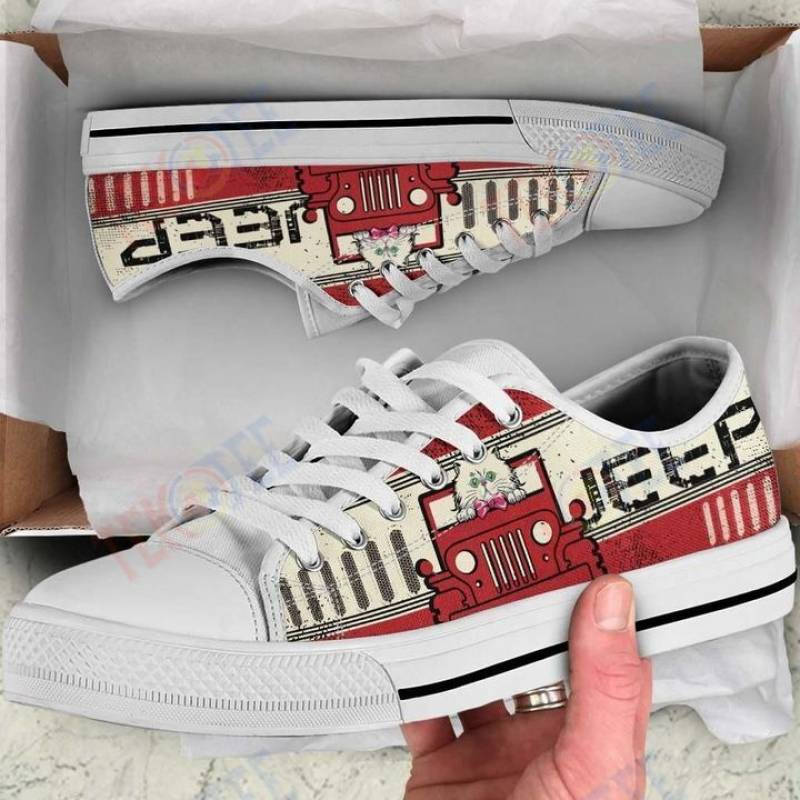 Mens Womens Jeep Christmas Cat Low Top Shoes Custom Print Footwear Converse Sneakers TMT667