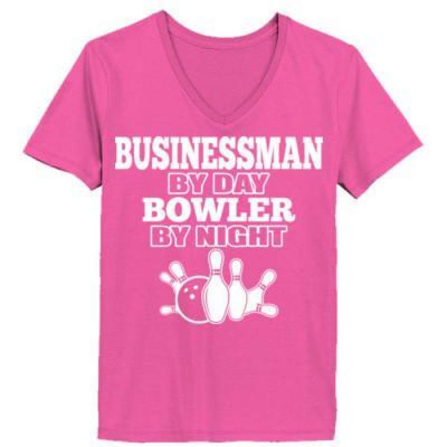 AGR Businessman By Day Bowler By Night – Ladies’ V-Neck T-Shirt