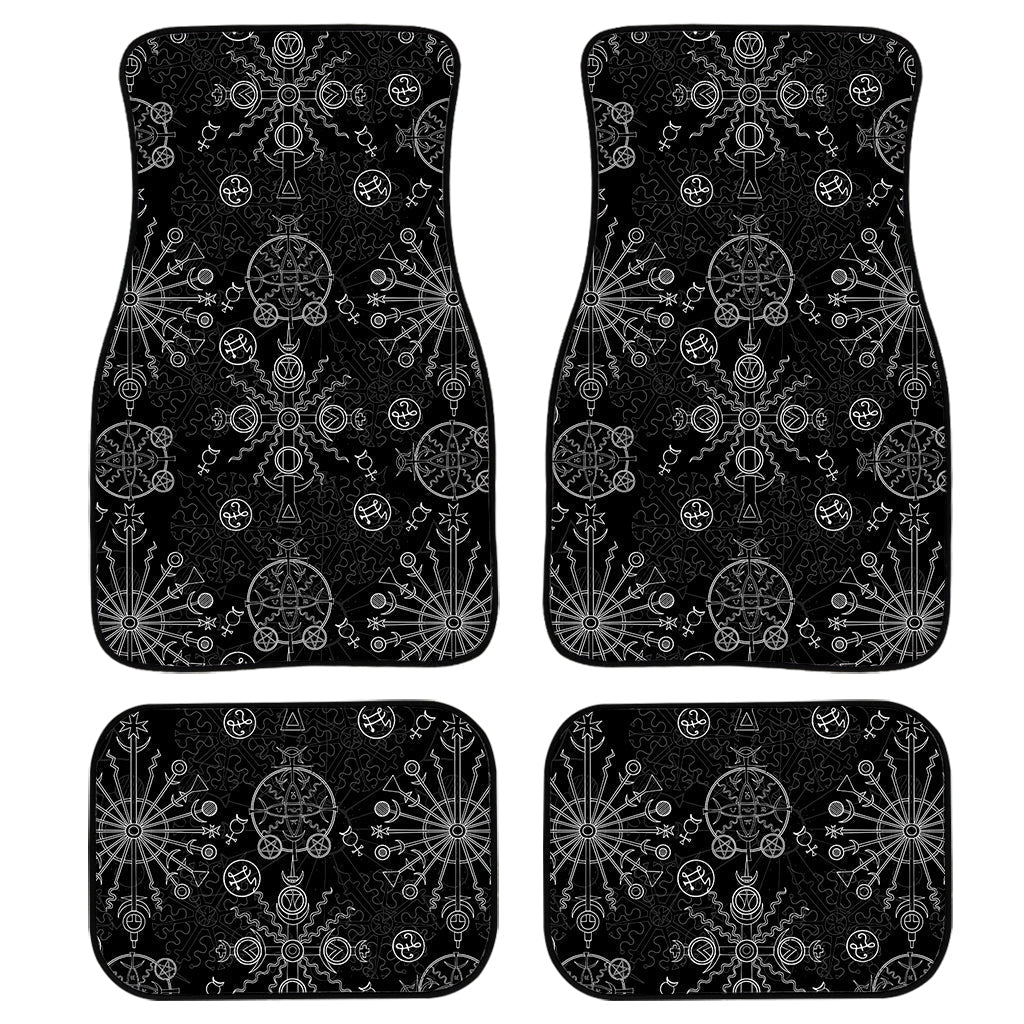 Black And White Wiccan Mystic Print Front And Back Car Floor Mats, Front Car Mat