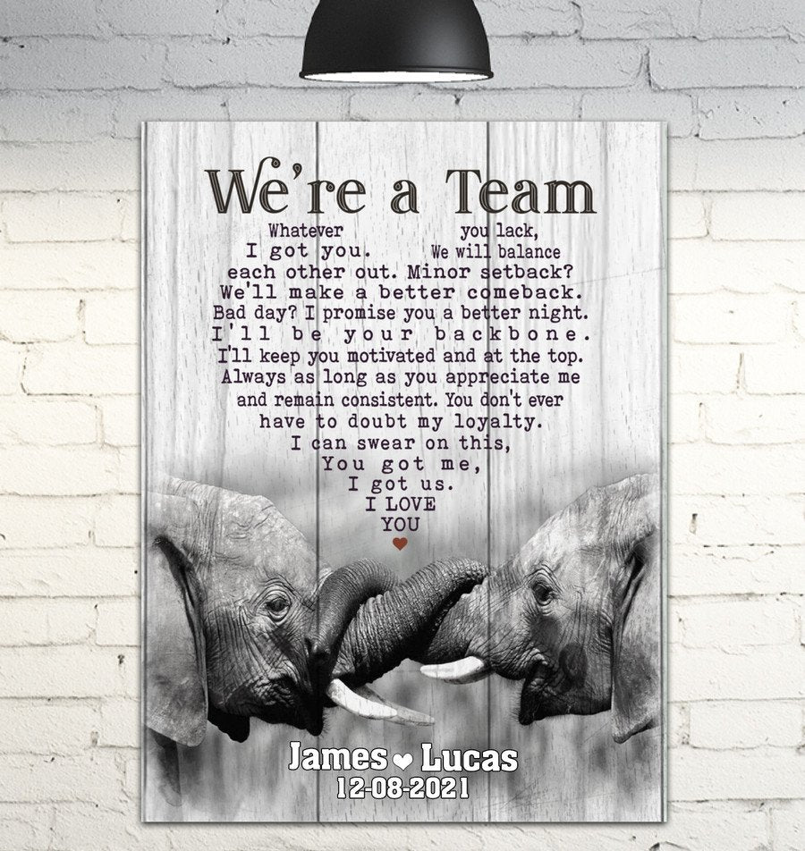 Personalized Elephant Couple Wall Art, We’Re A Team Canvas Prints Wall Art For Wife  – Posters Canvas Prints Wall Art