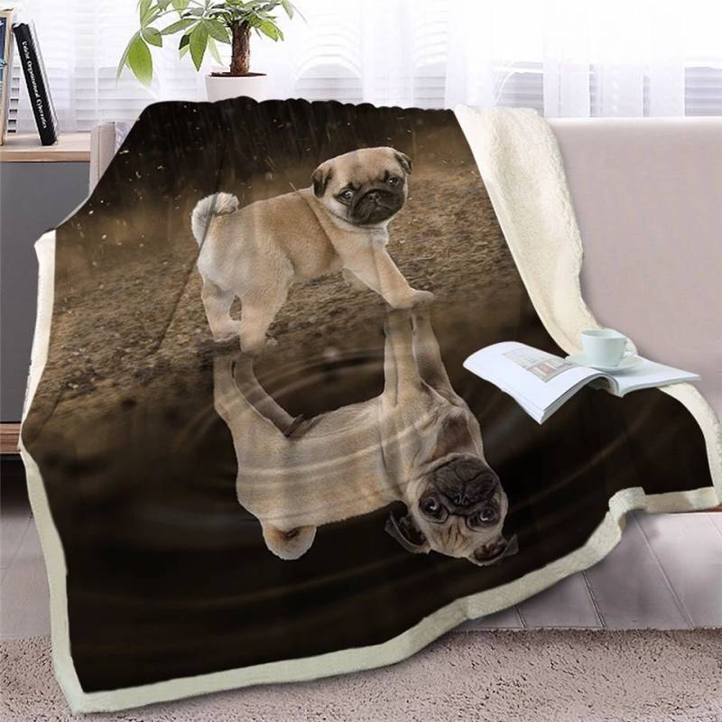 Puppy Pug Looking At Reflection CLH2511385F Sherpa Fleece Blanket