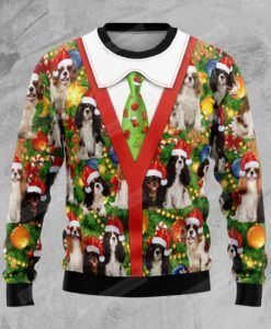 Cavalier King Charles Spaniel Xmas Pine Ugly Christmas Sweater, All Over Print Sweatshirt