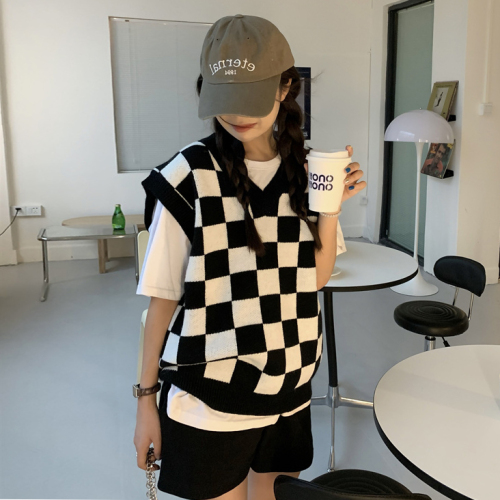 Sweater Vest Women Plaid Vintage Baggy All-match Stylish Popular Leisure Girls College Cozy Knitted Autumn Street Wear Harajuku alx