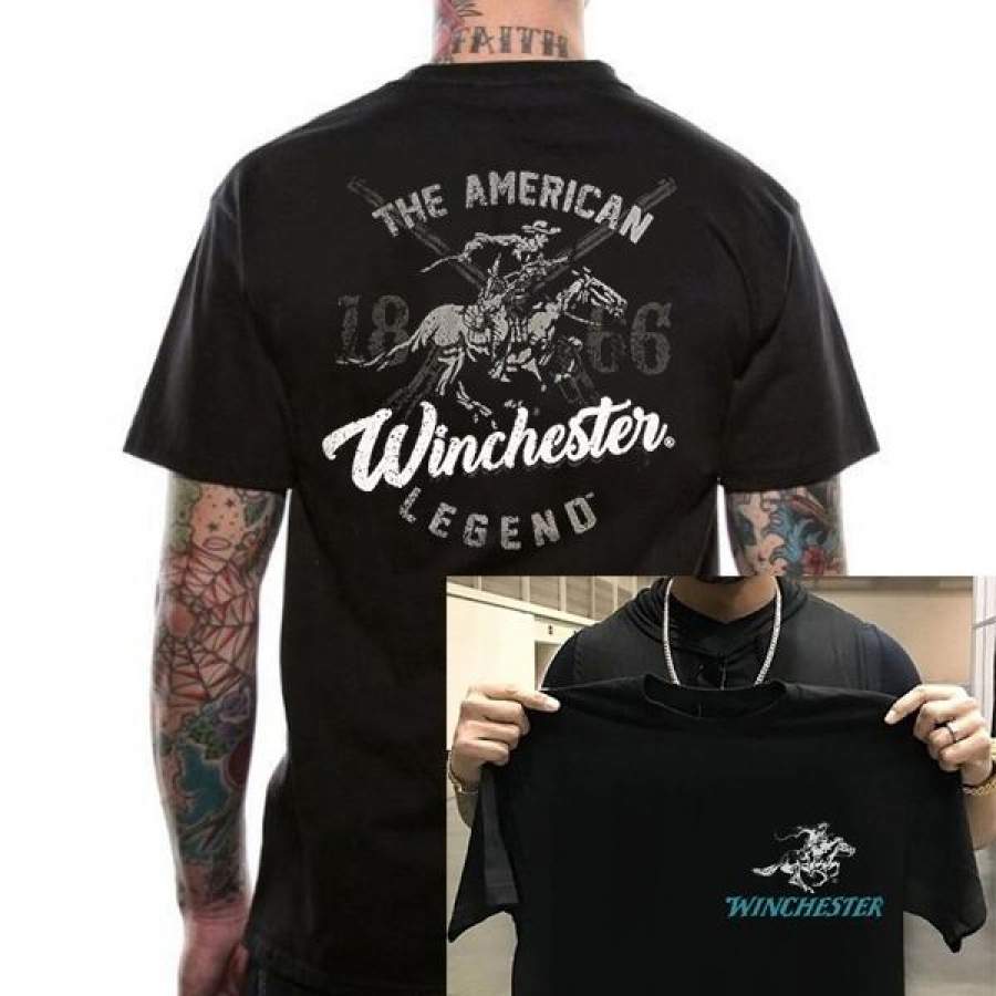 Winchester 1866 Horse and Rider Graphic Short Sleeve Men’s Cotton T-Shirt