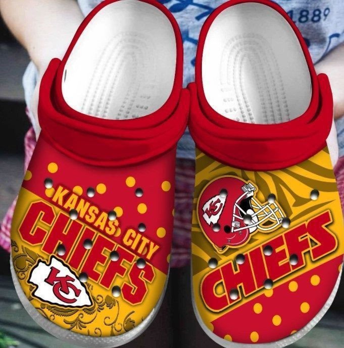 Kansas City Chiefs Teams Crocs Crocband Clog Comfortable Water Shoes In Red And Yellow