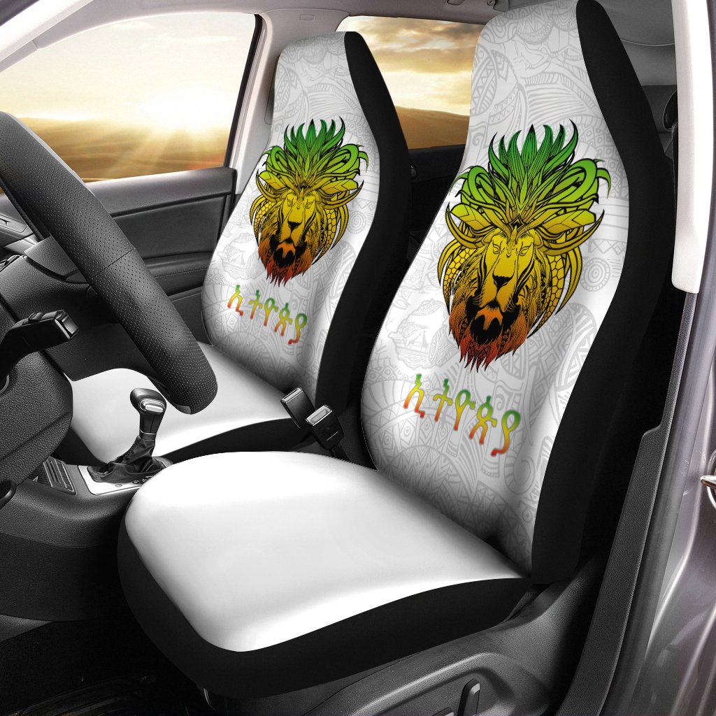 1stTheWorld Ethiopia Car Seat Covers, Ethiopia Lion Pattern Africa White A10