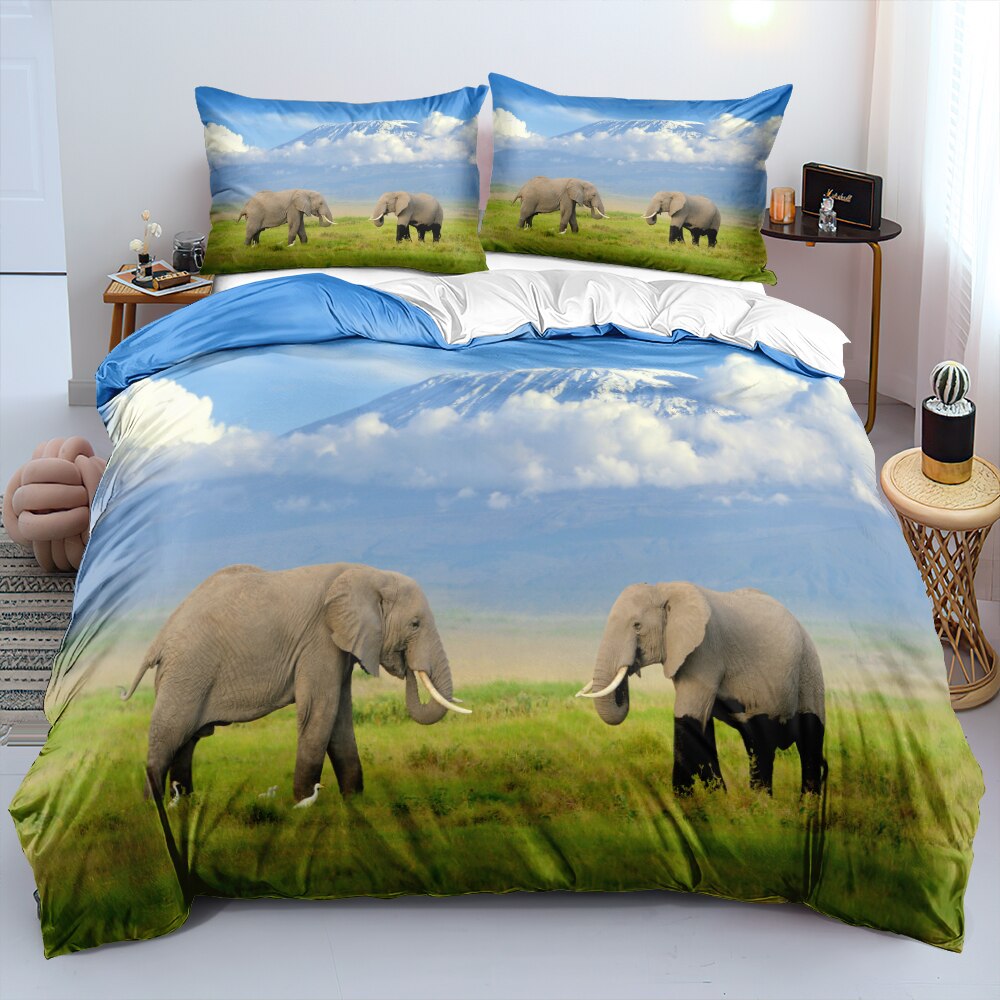 3D Walking Elephant Bedding Set Custom Design Duvet Cover Set Twin Queen King Size Bedkids Adults