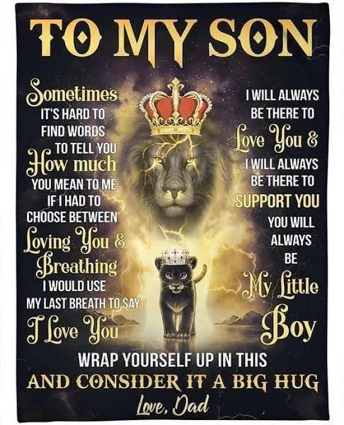 To My Son Sometimes It’S Hard To Find Words Lion Black Fleece Blanket Gift For Son From Dad Home Decor Bedding Couch Sofa Soft And Comfy Cozy