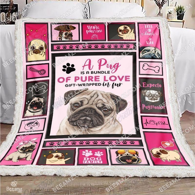 Pinky Pug Puppy Buddy Day 3D Gs-Cl-Dt3003 Fleece Blanket