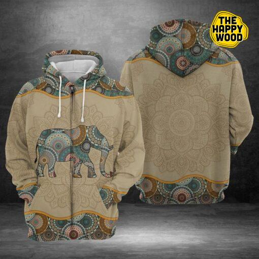 Giant Elephant Mandala All Over Print Zip Hoodie Sweatshirt