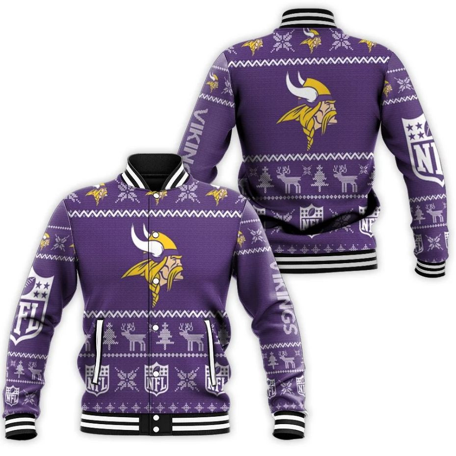 Minnesota Vikings Christmas 3D Baseball Jacket For Men Women