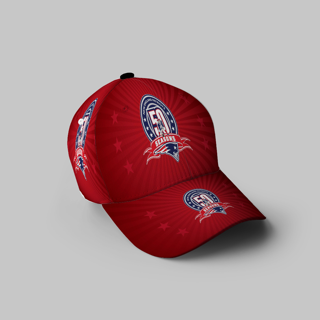 New England Patriots 50 Seasons Red 3D Printing Baseball Cap Classic Hat