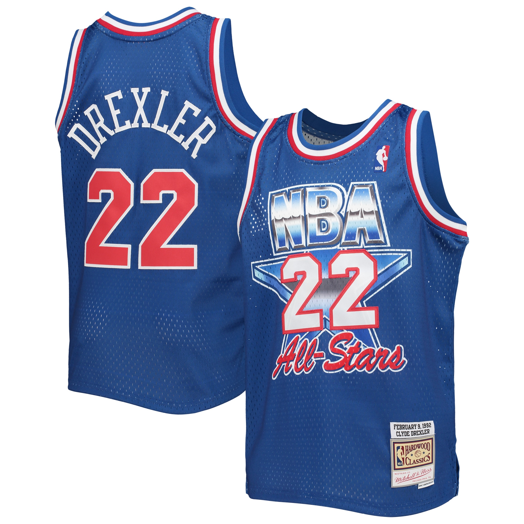 Clyde Drexler Western Conference Mitchell & Ness Youth 1992 NBA All-star Game Hardwood Classics Swingman Jersey – Blue