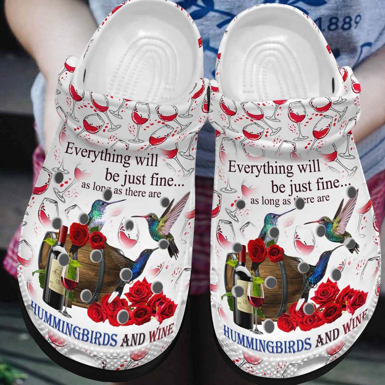 Hummingbird Personalized Clog, Custom Name, Text, Color, Number Fashion Style For Women, Men, Kid, Print 3D Hummingbirds And Wine